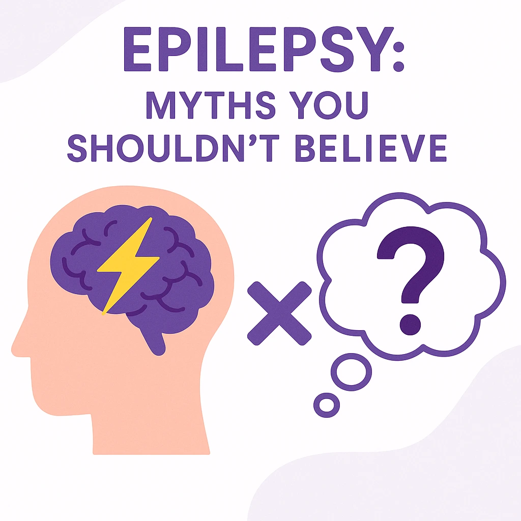 Educational graphic debunking common myths about epilepsy with brain and awareness concept