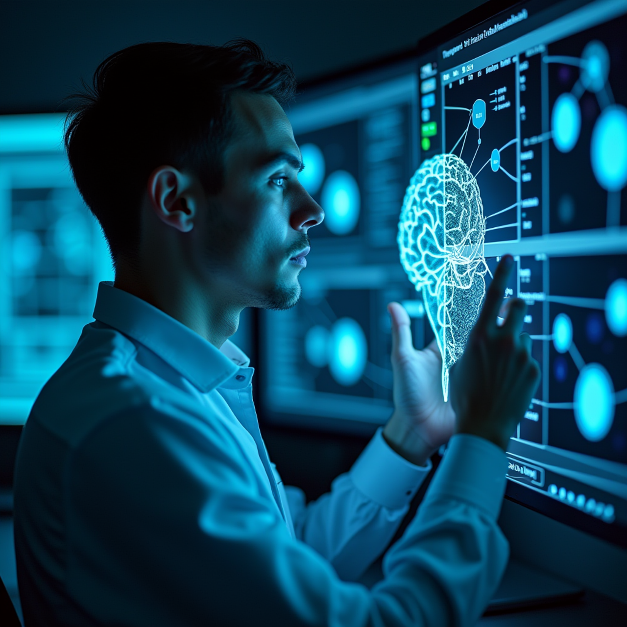 Doctor analyzing a brain scan — representing neuroscience and clinical neurophysiology